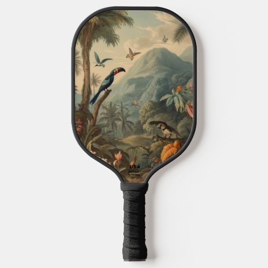  botanisch tafereel van toekans en bloemen pickleball paddle (Voorkant)