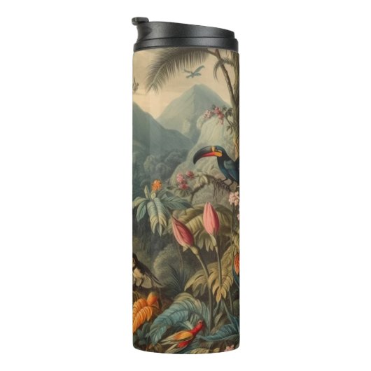  botanisch tafereel van toekans en bloemen thermosbeker (Geroteerd rechts)