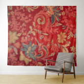 Botanisch Tapijt - Bloemen op Rood Wandkleed (In Situ (horizontaal))