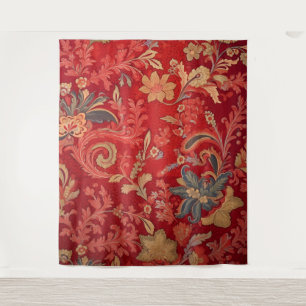 Botanisch Tapijt - Bloemen op Rood Wandkleed