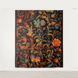 Botanisch Tapijt - Heldere kleuren bij nacht Wandkleed