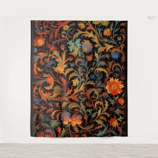 Botanisch Tapijt - Heldere kleuren bij nacht Wandkleed (Voorkant)