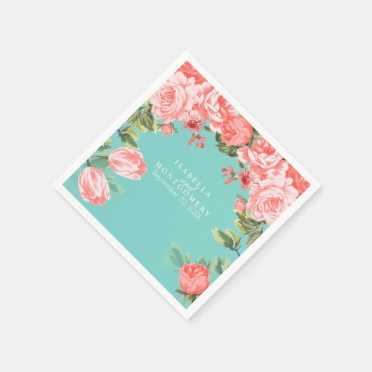 Botanisch Teal en Koraalbloem Servet (Hoek)