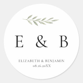 Botanisch Trouwmonogram Groene Elegantie  Ronde Sticker