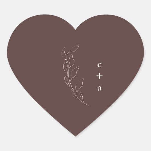 Botanisch Trouwmonogram Hart Sticker (Voorkant)