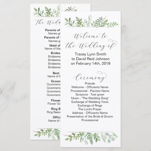 Botanisch trouwprogramma programmakaart (Voorkant / Achterkant)