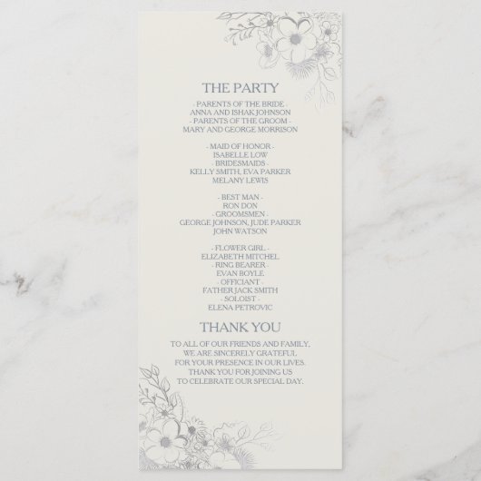 Botanisch usty Blue Wedding Program Programmakaart (Achterkant)