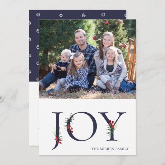 Botanisch versierde Joy Flat Kerstkaart (Voorkant / Achterkant)