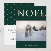 Botanisch Versierde NOEL Platte Kerst Foto Kaart (Voorkant / Achterkant)