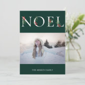 Botanisch Versierde NOEL Platte Kerst Foto Kaart (Staand voorkant)
