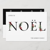 Botanisch versierde NOEL platte kerstkaart (Voorkant / Achterkant)