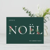 Botanisch versierde NOEL platte kerstkaart (Staand voorkant)