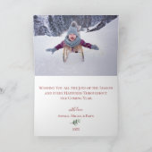 Botanisch versierde vreugde gevouwen fotokerstkaar feestdagen kaart (Binnen)