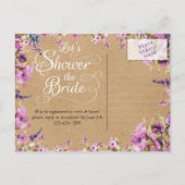 Botanisch violet bloemenkraftpapier Vrijgezellenfe Uitnodiging Briefkaart (Achterkant)