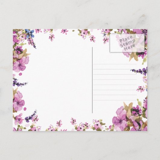 Botanisch violet floral lijst minty Vrijgezellenfe Uitnodiging Briefkaart (Achterkant)