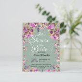 Botanisch violet floral lijst minty Vrijgezellenfe Uitnodiging Briefkaart (Staand voorkant)