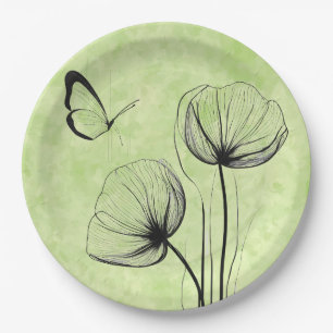 Botanisch vlinderpapier Bord-minimalistische bloem Papieren Bordje