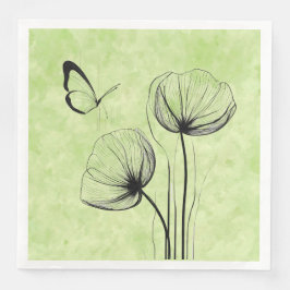Botanisch vlinderpapier servet - Floral Line Art