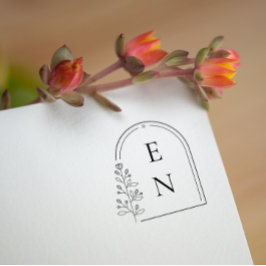 Botanisch Wapen Monogram | Persoonlijke Huwelijk Rubberstempel