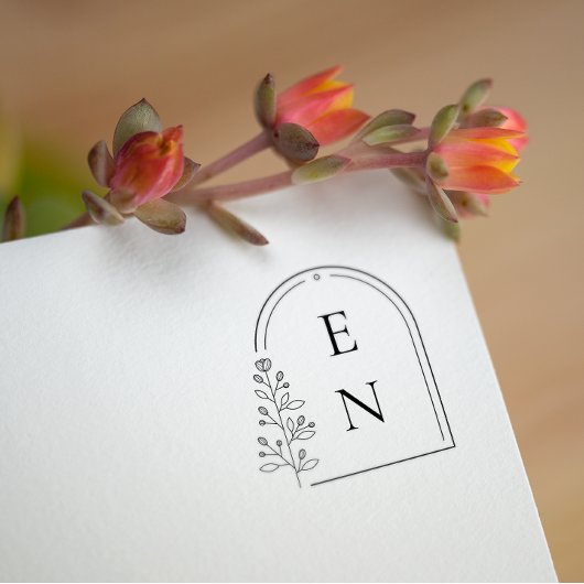 Botanisch Wapen Monogram | Persoonlijke Huwelijk Rubberstempel