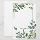 Botanisch Waterverf groen Briefpapier (Voorkant / Achterkant)