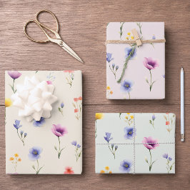Botanisch wildbloem-verpakkings-papier set van 3 inpakpapier vel