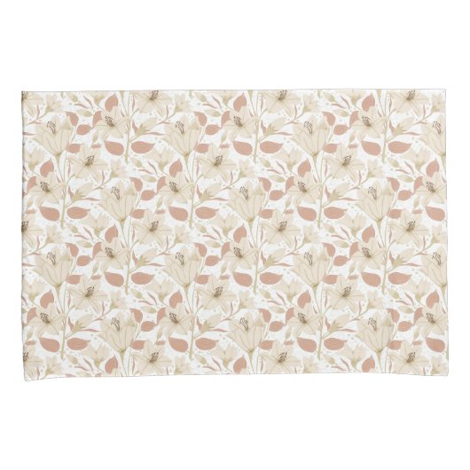 Botanisch wit beige lelie bloempatroon kussensloop (Voorkant-Rechts)