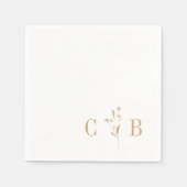 Botanisch Wit Goud Monogram Initiaal Bruiloft Servet (Voorkant)