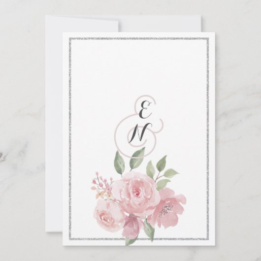 Botanisch wit roze groen bloementhema Huwelijk Kaart (Achterkant)