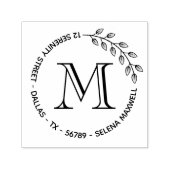 Botanisch Wreater Leaves Monogram Round Address Zelfinktende Stempel (Design)