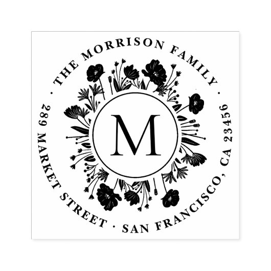 Botanisch Wreater Monogram Round Return-adres Rubberstempel (Afrduk)