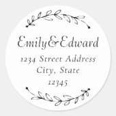 Botanisch Wreath Weddenschap Return-adres Ronde Sticker (Voorkant)