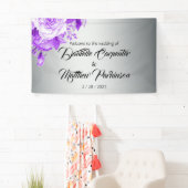 Botanisch Zilver en Paarse Rozen Bruiloft Welkom Spandoek (Insitu)