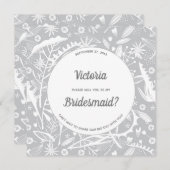 Botanisch zilver grijs patroon is mijn Bridesmaid Kaart (Voorkant / Achterkant)