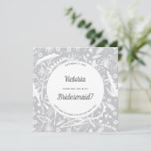 Botanisch zilver grijs patroon is mijn Bridesmaid Kaart (Staand voorkant)