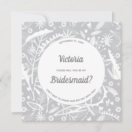 Botanisch zilver grijs patroon is mijn Bridesmaid Kaart (Voorkant)