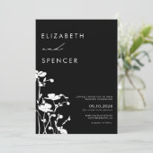 Botanisch Zwart Bloemen Modern Bruiloft Kaart (Staand voorkant)