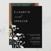 Botanisch Zwart Bloemen Modern Bruiloft Kaart (Voorkant / Achterkant)