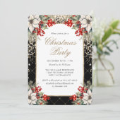 Botanisch Zwart Goud Elegant Kerstfeest Kaart (Staand voorkant)