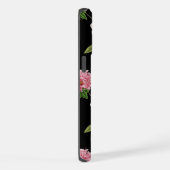 Botanisch zwart met roze bloemen iPhone hoesje (Rechterkant)