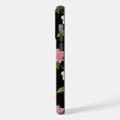 Botanisch zwart met roze bloemen iPhone hoesje (Linkerkant)