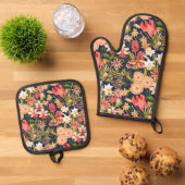 Botanisch Zwart Ovenwant & Pannenlap Set (Top down)