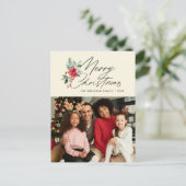 Botanisch Zwart Script Kerstkaart Briefkaart (Staand voorkant)