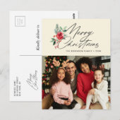 Botanisch Zwart Script Kerstkaart Briefkaart (Voorkant / Achterkant)