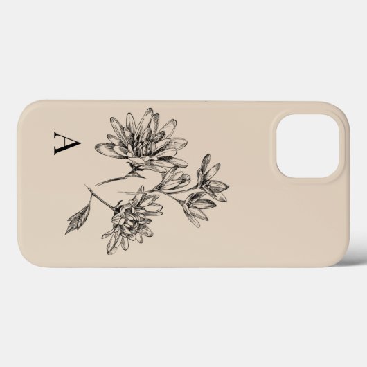 Botanisch Zwart Tan Monogram Case-Mate iPhone Case (Achterkant (horizontaal))