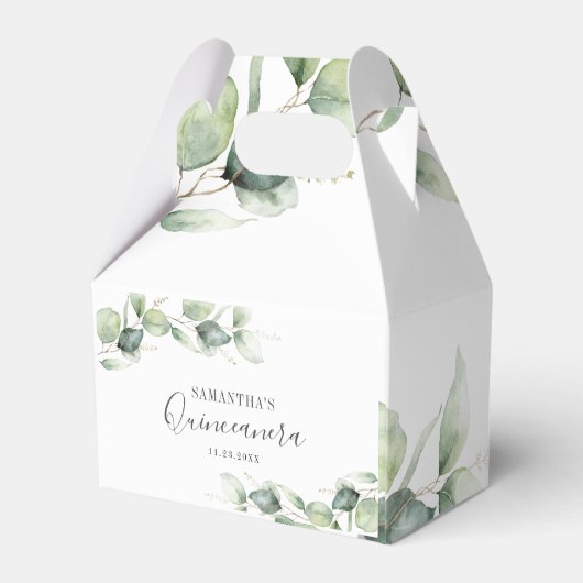 Botanische 15e verjaardag Eucalyptus Quinceanera Bedankdoosjes (Achterkant)