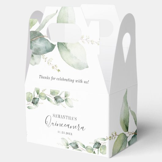 Botanische 15e verjaardag Eucalyptus Quinceanera Bedankdoosjes (Geopend)