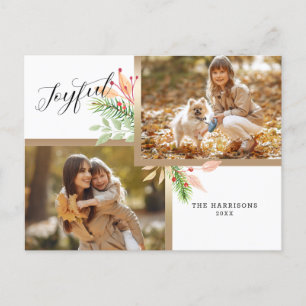 Botanische 2-foto's met joyful Script met Gold-Lij Feestdagenkaart