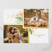 Botanische 2-foto's met joyful Script met Gold-Lij Folie Feestdagen Briefkaart (Voorkant)