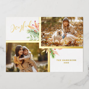 Botanische 2-foto's met joyful Script met Gold-Lij Folie Feestdagenkaart